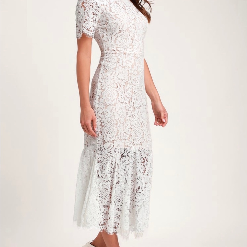Lulu’s Love You Tonight White Lace Midi Dress